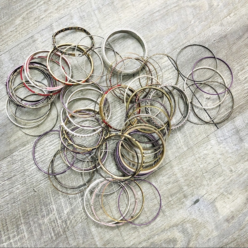 70+ Mixed Lot of Bangle Bracelets Silver Gold Purple Pink Metallic Jewelry
